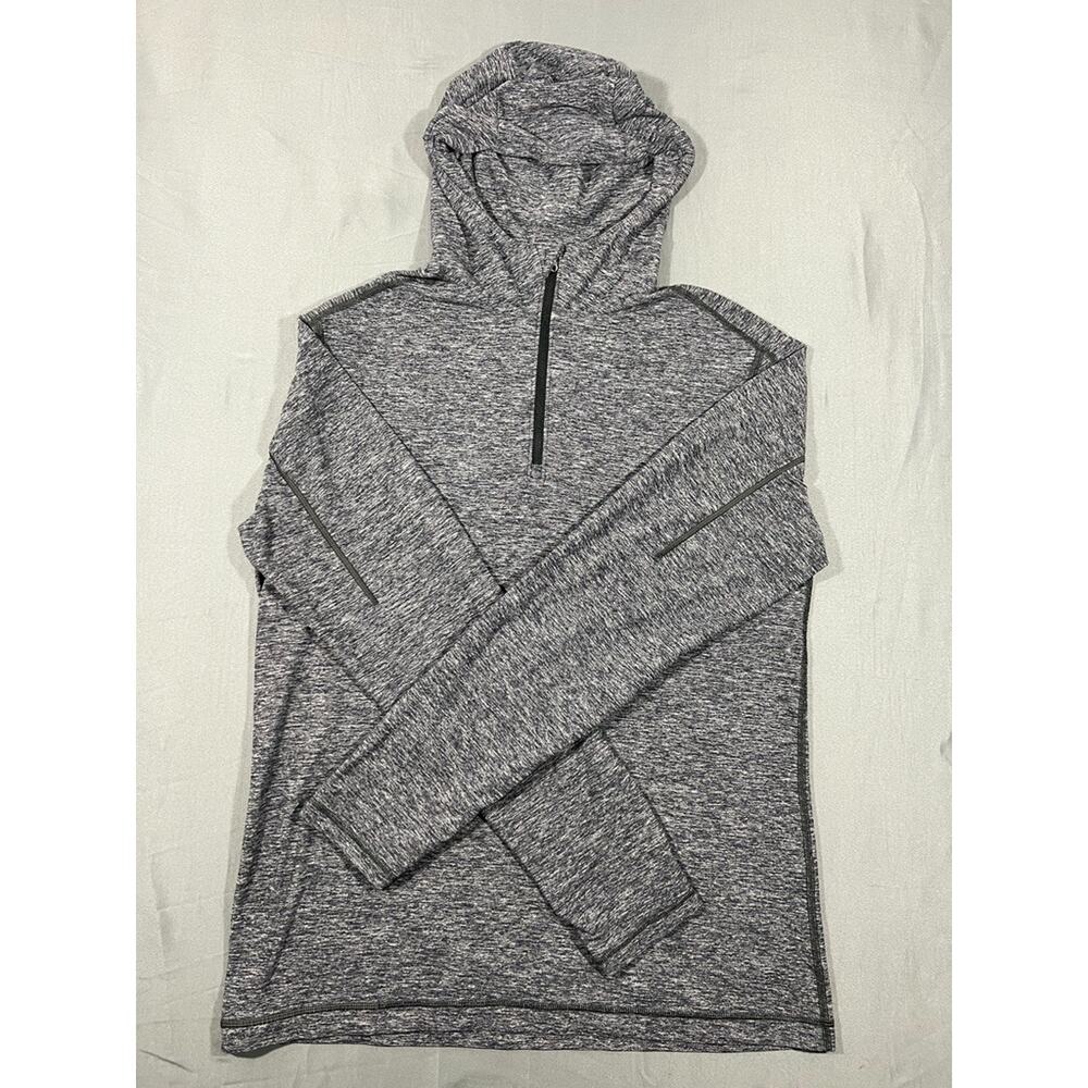 Lululemon Surge Warm Hoodie Mens Medium Heather Gray Logo Quarter Zip Sweat Wick